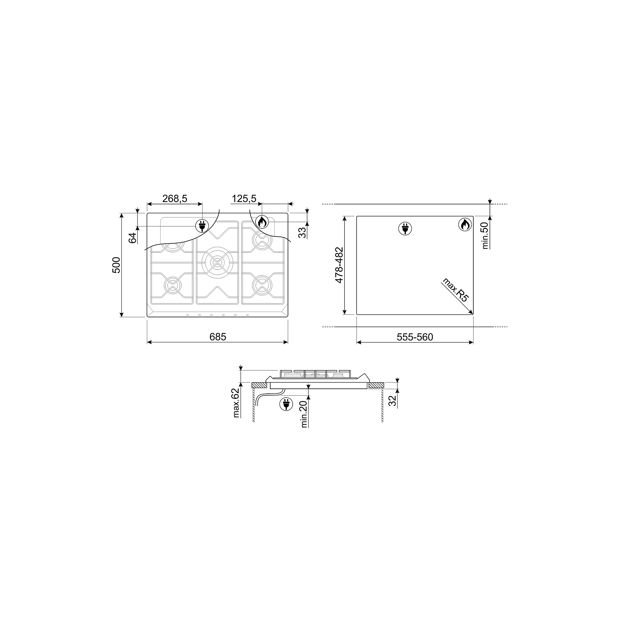 Plaque gaz SMEG SRV575GH5 – Image 2